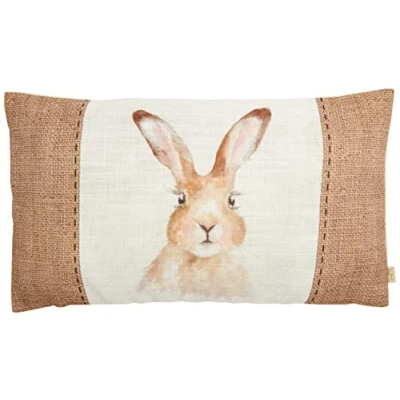 Image de Evans Lichfield Housse de Coussin en Toile Jute Motif lièvre, Blanc, 30 x 50cm