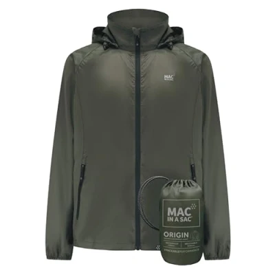 Image de Mac in a Sac Origin II Veste imperméable pliable pour homme et femme Coupe vent, respirant léger unisexe temps humide, kaki, M