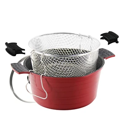 Image de ROSSETTO Friteuse/Faitout Evolution 2 en 1 avec Panier Friteuse + Couvercle Verre 24cm