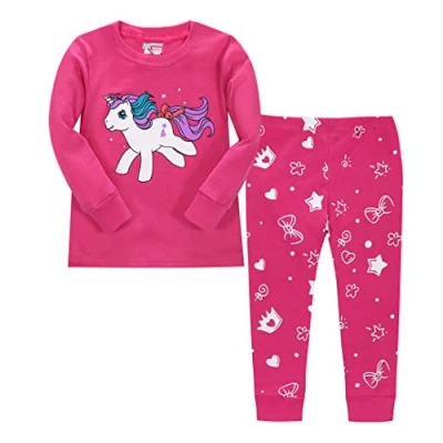 Image de LitBud Fille Pyjamas Vêtements de Nuit Licorne Noël 2pcs Manches Longues Chemises Hauts Bas PJ Ensembles Pyjama pour Enfant en Âge 8 9 Ans 9T
