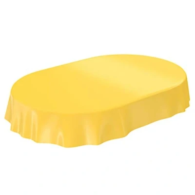 Image de Anro Nappe en Toile cirée lavable, uni, brillant, cirée, jaune, Schnittkante Oval 140 x 180cm