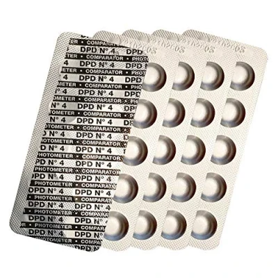 Image de harren24 Pastilles de test photomètre Chlore DPD1, DPD3, Oxygène actif DPD4, valeur du pH Phenol Red, Alkalinity M, CYA Test, Testeur d&#039;eau piscine 50x 100x 250x 500x (DPD4 / 50x)