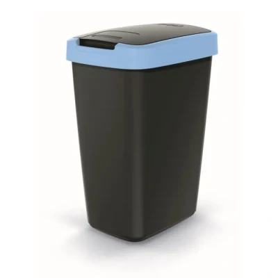 Image de Keden Compacta Q Poubelle avec couvercle pivotant et rabattable 12 l En plastique Pour tri sélectif des déchets de recyclage Noir/bleu clair