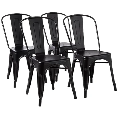 Image de Amazon Basics Lot de 4 chaises Salle à Manger en métal, Noir, 51 x 43 85 cm