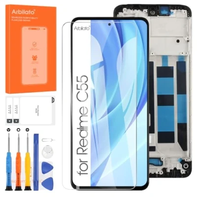 Image de Arbilato Écran LCD pour Oppo Realme C55, Tactile C55 RMX3710 Display Numériseur Verre Panneau Assemblée Remplacement Kit (Noir avec Cadre)