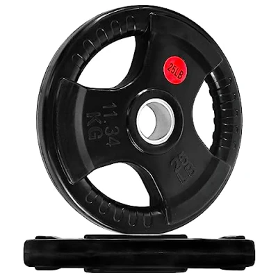 Image de Signature Fitness Olympic Lot de 2 plaques poids en fonte 5,1 cm pour entraînement force et d&#039;haltérophilie, revêtement caoutchouc, paire 11,3 kg