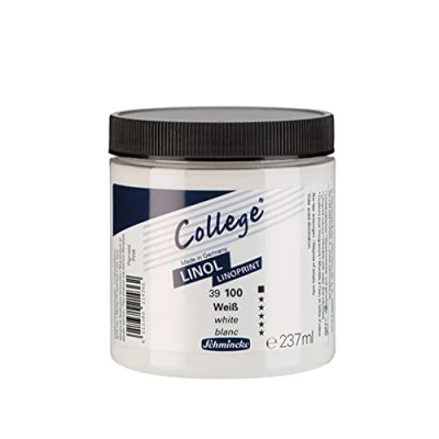 Image de Schmincke College® Linol, l&#039;encre pour linogravure, blanc en pot de 237 ml, 39100053, à base d&#039;eau, faible odeur, résistante la lumière, impression régulière.