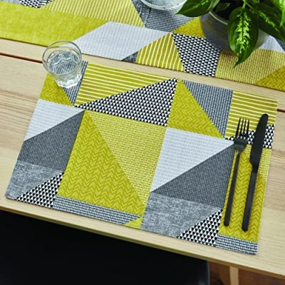 Image de Catherine Lansfield Dining Larsson Geo Lot de 2 Sets Table en Coton Jaune Ocre 30 x 46 cm