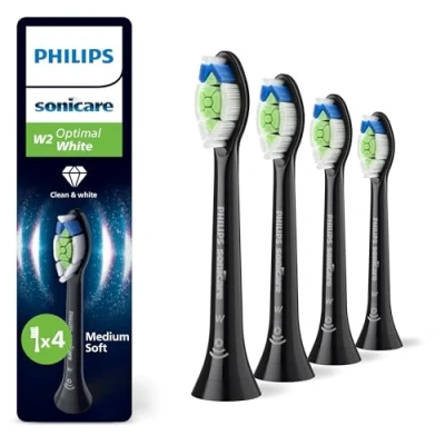 Image de Philips Sonicare W2 Optimal White Têtes de brosse à dents rechange d&#039;origine, noir, lot 4, HX6064/88