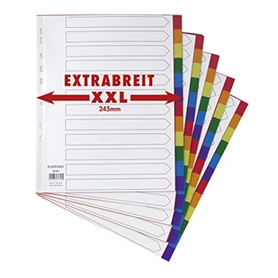 Image de Lot de 5 Intercalaires XXL 12 pièces extra larges en polypropylène solide et coloré Format A4+ avec couverture papier pour écrire. l&#039;organisation des dossiers au