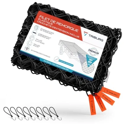 Image de TRIBURG Filet de remorque Extensible 1 x 2 à 3 avec 8 Crochets extenseurs tendeurs en Caoutchouc pour Une Fixation optimale la Charge