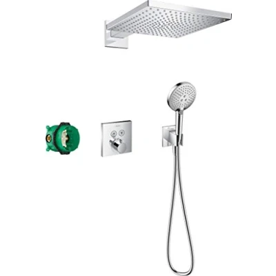 Image de hansgrohe Raindance E Set de douche encastré avec mitigeur thermostatique, pommeau douche, flexible tête carrée (300 x 300 mm) et corps d’encastrement, Chromé, 27952000