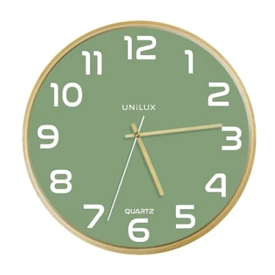 Image de UNILUX BALTIC Horloge Murale Silencieuse, Mouvement à Quartz, Diamètre 31,5 cm, Design Minimaliste Moderne de Vert Sauge et Hêtre