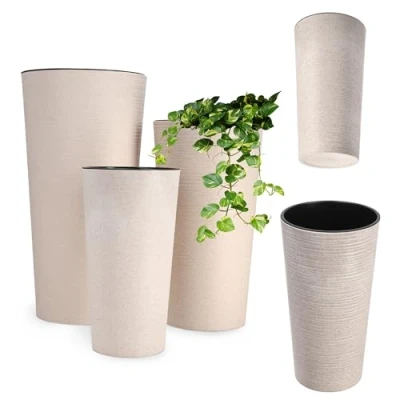 Image de KADAX Pot de Fleurs Haut pour l&#039;Intérieur et l&#039;Extérieur, Alliance Parfaite Entre Design Moderne Fonctionnalité (Crème, Lot 3 : 37 cm, 47 57.5 cm)