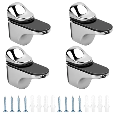 Image de Dokeno Support de Tablette en Verre, 4 Pcs Réglables Alliage Zinc Salle Bains Étagère Pinces à Etagere Murale pour Étagères Bois/Verre d&#039;une Épaisseur 3 20 MM