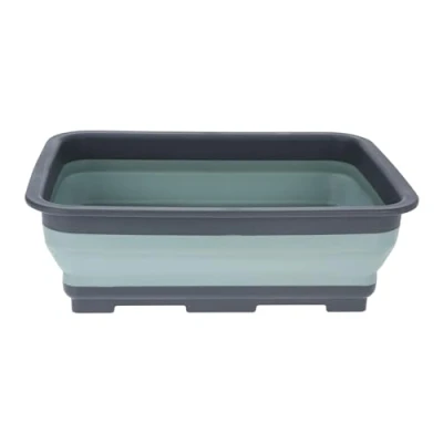 Image de REDCLIFFS Bassine à vaisselle pliable rectangulaire en plastique 37 x 27 12 cm 8 l Pour camping Peu encombrant de Gris vert