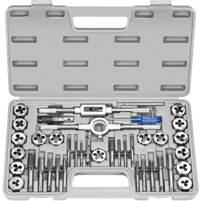 Image de HATANSE 40 Pièces Coffret Tarauds et Filière M3 M12 Métrique Jeu de avec Clé à Tarauder pour Couper Filetage Externe Interne Gris