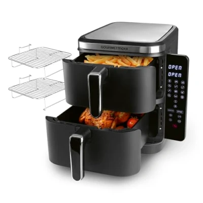 Image de GOURMETmaxx FryUp Friteuse verticale à air chaud double chambre 4 niveaux 10 litres