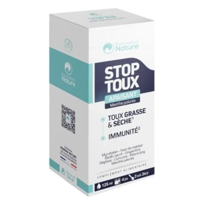 Image de Prescription Nature STOP Toux Sirop pour Sèche et Grasse Complément Alimentaire à Base de Plantes Miel Apaisant, Menthe Poivrée 125 ml