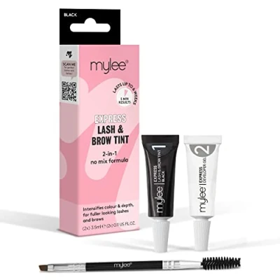 Image de Kit Cils et Sourcils Express de Mylee Formule 2 en 1 Sans Mélange, Teinture + Gel Révélateur Brosse Double Face, Professionnelle, Longue Durée, Semi permanente (Noir)