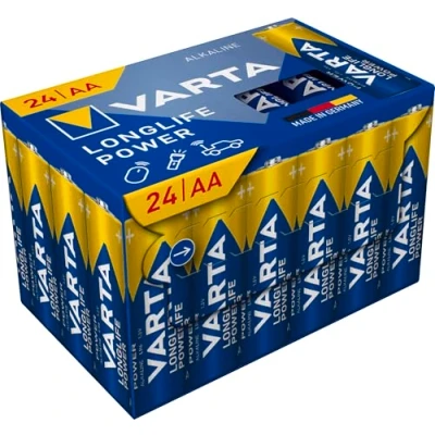 Image de VARTA Piles AA, lot de 24, Longlife Power, Alcalines, 1,5V, Cube, emballage recyclé à 90%, adaptées aux jouets, souris sans fil, lampes poche, Made in Germany