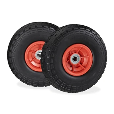 Image de Lot de 4 roues diable en caoutchouc 260x85 mm, roue complète caoutchouc, 16 4.1/3.5 essieu, 150 kg, rouge/noir
