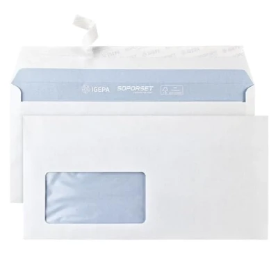Image de Netuno 100 enveloppes blanches avec fenêtre à gauche DL 110 x 220 mm 80g d&#039;affaires lettres longues pour impression intérieure bleue