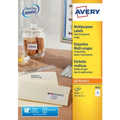 Image de Avery Étiquettes multifonctions A4 21 étiquettes par feuille 100 feuilles (Import Royaume Uni)