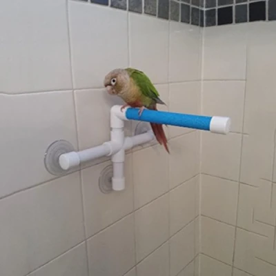 Image de perchoir de douche portable à ventouse pour oiseaux, perroquets, perruches, calopsittes, conures, inséparables, aras, gris africains, cacatoès, bain