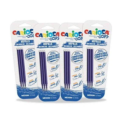 Image de Recharge CARIOCA Oops pour Stylos à Bille Rechargeables et Effaçables, Stylo Bleu Oops, 12 Pièces