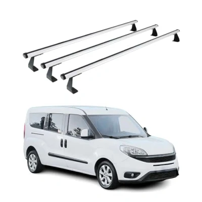Image de Barres de Toit transversales Compatible avec Fiat Doblo 2010 à 2021 Aluminium Gris 3X