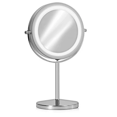 Image de Navaris Miroir Cosmétique Lumière LED à Pied 2 Faces Normal/Grossissant x7 Rond Lumineux pour Maquillage Rasage Rotatif 360