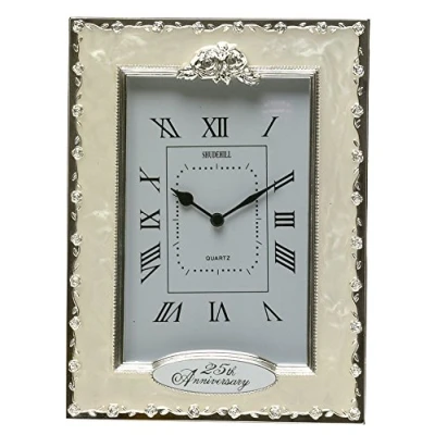 Image de Shudehill Clocks 25th Anniversary Horloge de Table à Quartz pour Anniversaire Mariage Blanc 19,5 x 14,5 cm