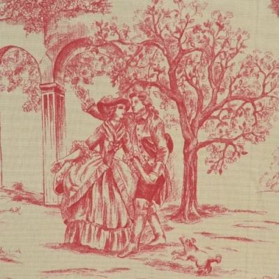Image de Tissu de coton imprimé Toile Jouy Aimee (Rouge) Largeur: 140cm (1 mètre)
