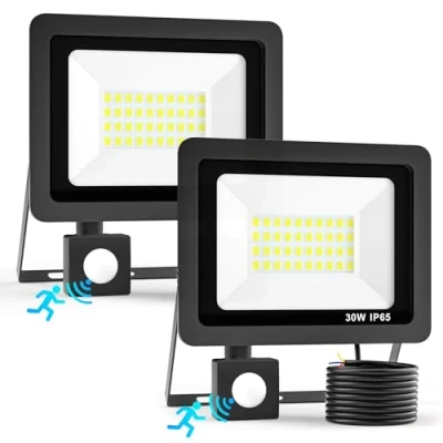 Image de 30W Projecteur LED Exterieur Detecteur de Mouvement Paquet 2, 3000LM 40 LEDs Détecteur 6500K IP65 Étanche Spot Extérieur pour Patio Jardin Garage Entrepôt