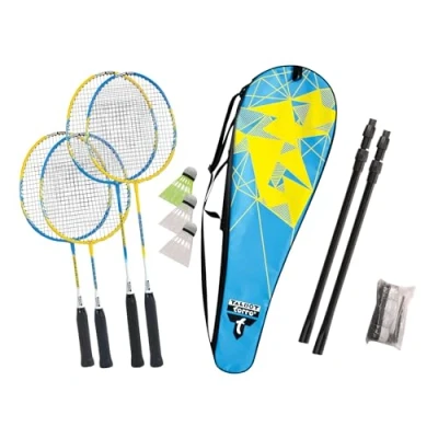 Image de Talbot Torro Set de Badminton Family, Ensemble Complet, 2 Raquettes Junior 53 cm, Standard, 3 Volants, Filet Réglable en Hauteur, dans Un Sac