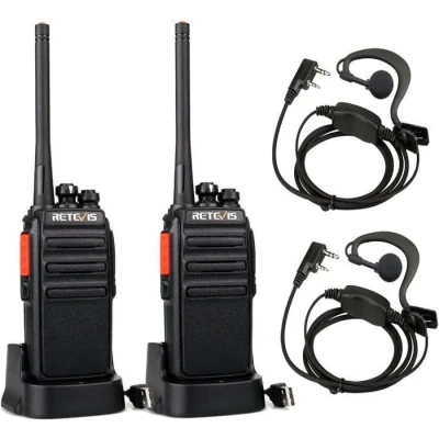 Image de Retevis RT24 Talkie Walkie Professionnel PMR446 sans Licence 16 Canaux CTCSS/DCS, Oreillette et USB Base de Chargement, pour