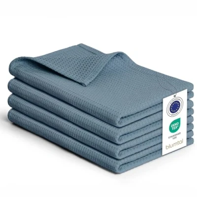 Image de Blumtal® Torchon cuisine 50x70 cm Lot de 4 coton 100% torchons gaufrés lavable en machine à 60 C vaisselle super absorbant Serviettes et Bleu