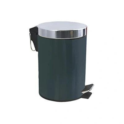 Image de MSV, Poubelle à Pédale en Inox, pour pied, Petits Espaces, Couvercle Fermeture Douceur, avec Seau Intérieur, Ronde, 3 Litres, Vert Foncé