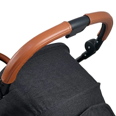 Image de gogolotom Housse de poignée en cuir synthétique compatible avec les poussettes Cybex Melio Carbon protection pour accoudoir poussette (pour maman, marron)