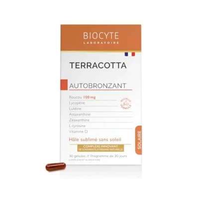 Image de BIOCYTE Terracotta Autobronzant Teint Hâlé Sans Soleil Beta Carotene Roucou, Lutéine, Astaxanthine, L Tyrosine, Vitamine D Programme 30 jours