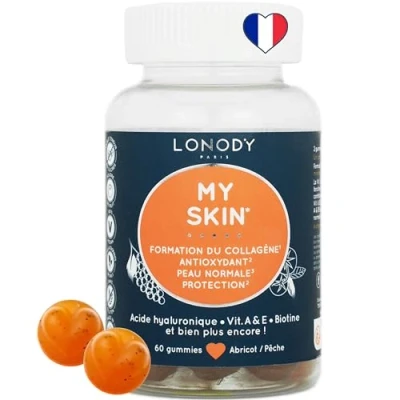 Image de Complement Alimentaire Peau, Formation Collagene, Acide Hyaluronique, Anti Age, Antioxydant Formule Complète Fruitée Sans Sucres Made in France Gummies Vitamines Lycopene Plantes 1 mois
