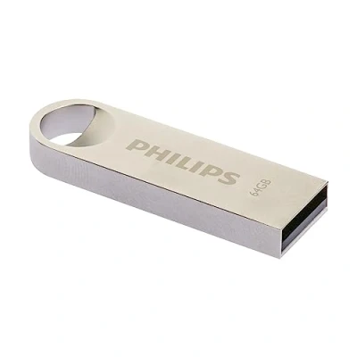 Image de Philips Moon Édition High Speed clé USB 2.0 64 Go pour PC, Ordinateur Portable, Stockage de données informatiques, Vitesse Lecture jusqu&#039;à 20 Mo/s, Aluminium, Porte