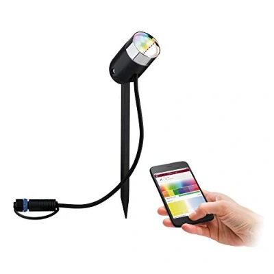 Image de Paulmann 94283 Luminaire d&#039;extérieur LED Plug &amp; Shine ZigBee Spot Pike RGBW incl. 1x4,5 watts gradable IP44 Anthracite Éclairage de jardin plastique Blanc chaud 3000 K