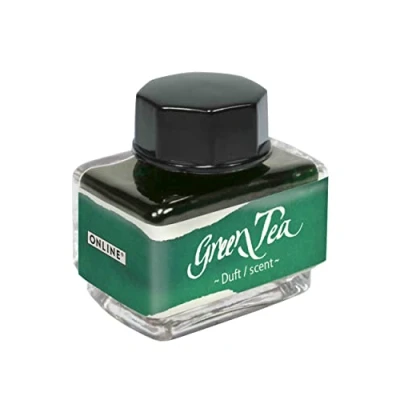 Image de ONLINE encre parfumée Green Tea, pot à vert 15ml, de remplissage multicolore pour calligraphie, handlettering, d&#039;écriture, encrier convertisseur, des sens base d&#039;eau