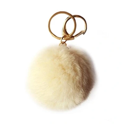 Image de NOVAGO Porte Clé Pompon en Vrai Poil de Lapin, Doux au Toucher Garanti (Crème)