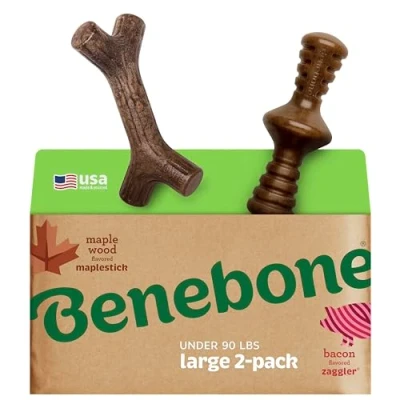 Image de Benebone Lot de 2 boîtes d&#039;érable/zaggler indestructibles pour mâcheurs agressifs, Longue durée et Robuste, Chiens, véritable saveur Bacon Bois d&#039;érable, grands fabriqué aux