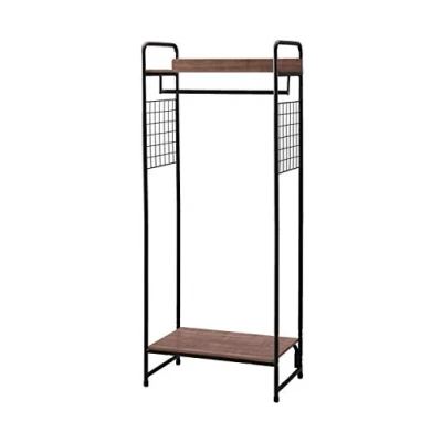 Image de Iris Ohyama, Portant a Vetement en Métal, Penderie avec Étagère Bois, Porte Manteau, Vertical, Noir, Solide, pour Chambre, Studio, Dressing, Vêtement &amp; Chaussure, Entrée, Montage Facile, PI B4
