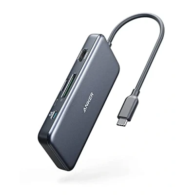 Image de Anker Adaptateur USB C 7 en 1 avec HDMI 4 K, Port de données, Lecteur Carte microSD et SD, 2 Ports 3.0, pour MacBook Pro, Pixelbook, XPS
