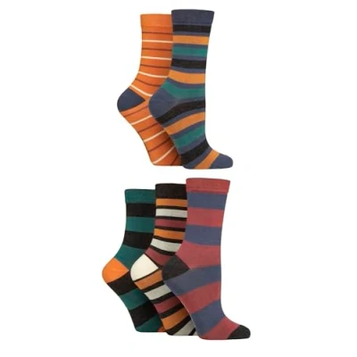 Image de SockShop Chaussettes en bambou doux pour dames Femme, Respirant, Rafraîchissant, Uni, À motifs et rayés dans un multipack de 5 paires Taille 37 42 Rayure Automne